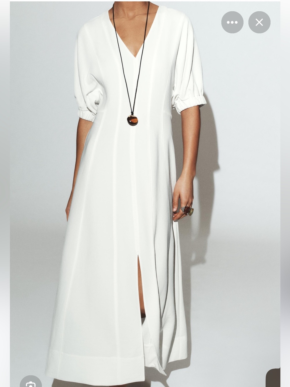 Zara White V‑Neck Maxi Dress with Front Slit
